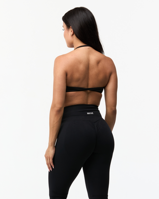Back view of Twist Sports Bra in Midnight – Backless style with twist detailing, designed for active women by MXVE